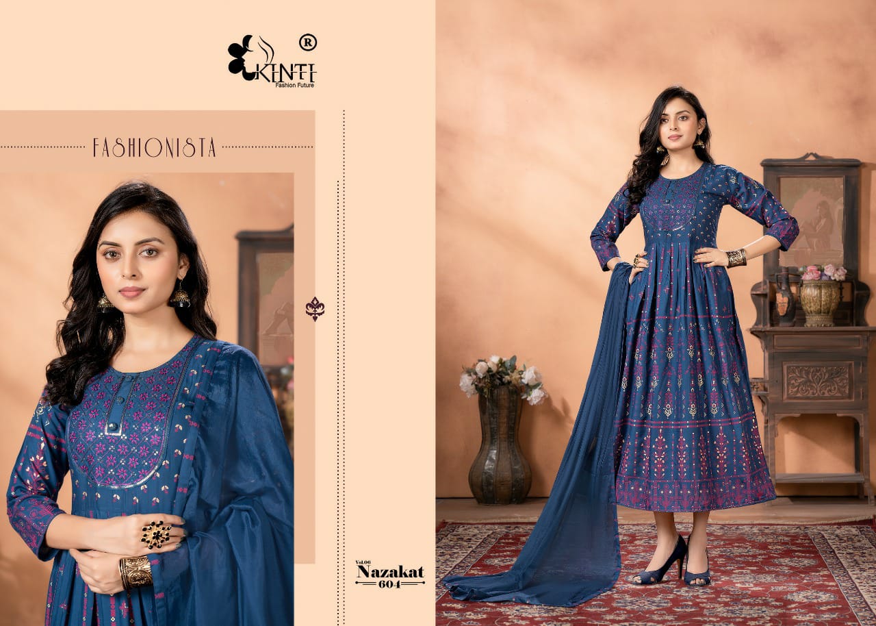Kinti Nazakat 6 Rayon Embroidery Ethnic Wear Printed Kurti With Dupatta Collection